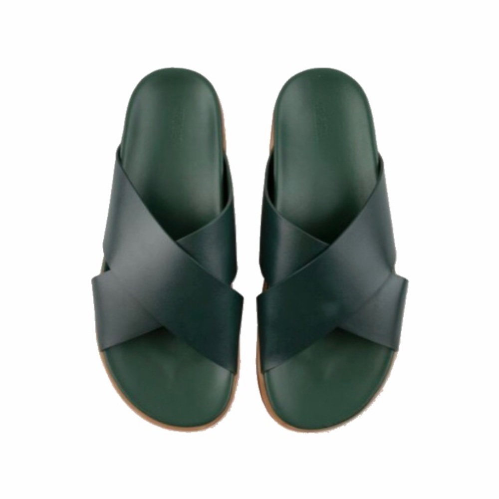 The Tiny Big Sister crossed green leather platform sandals, size 38/7.5-8